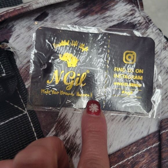 NGIL Women's White Brown Cow Print Zippered Lined Caddy Organizer Tote Bag - Picture 4 of 12